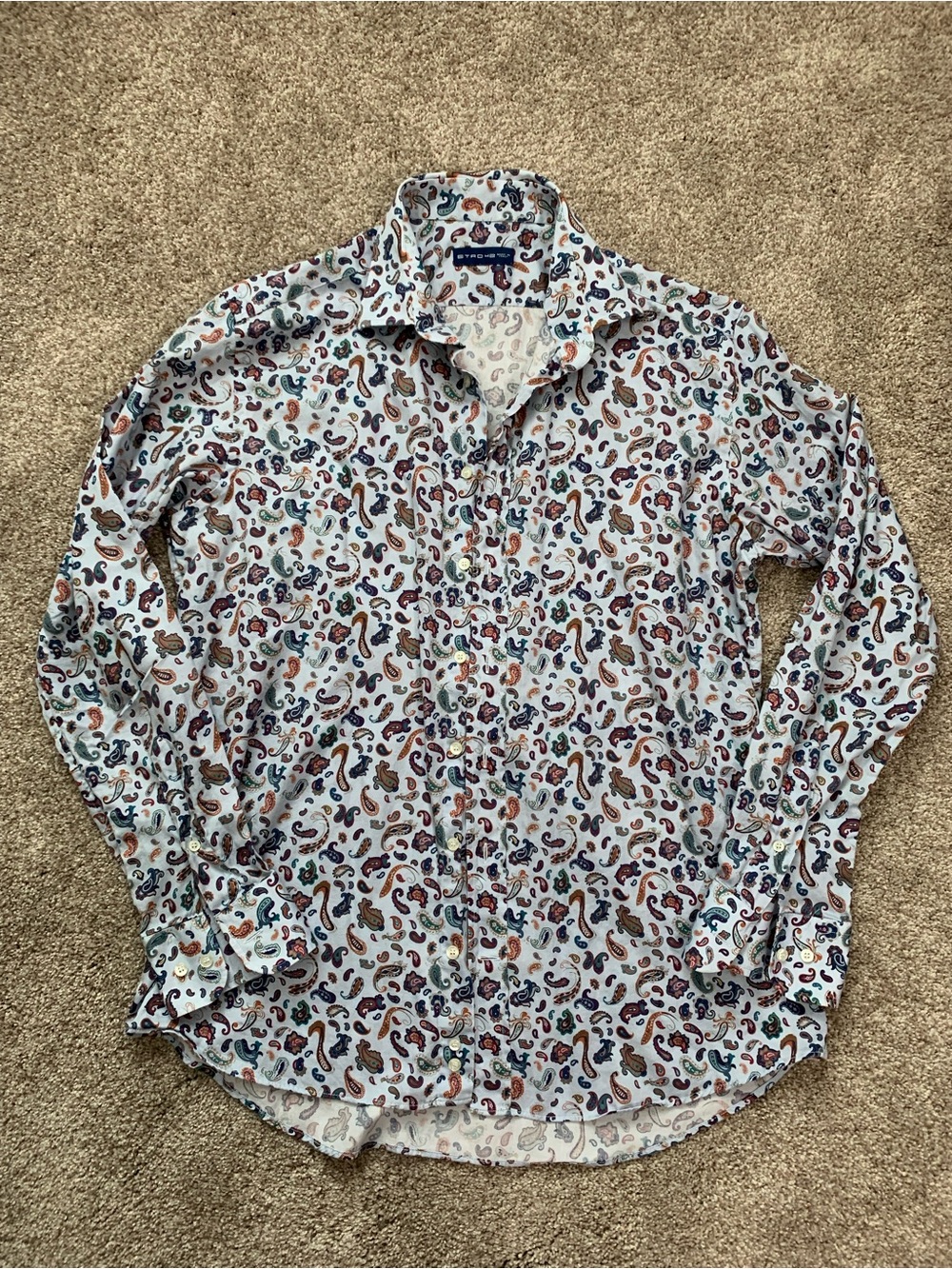 Etro Men’s Light Blue Button-Down Bold Color Paisley Size 42 Made in Italy